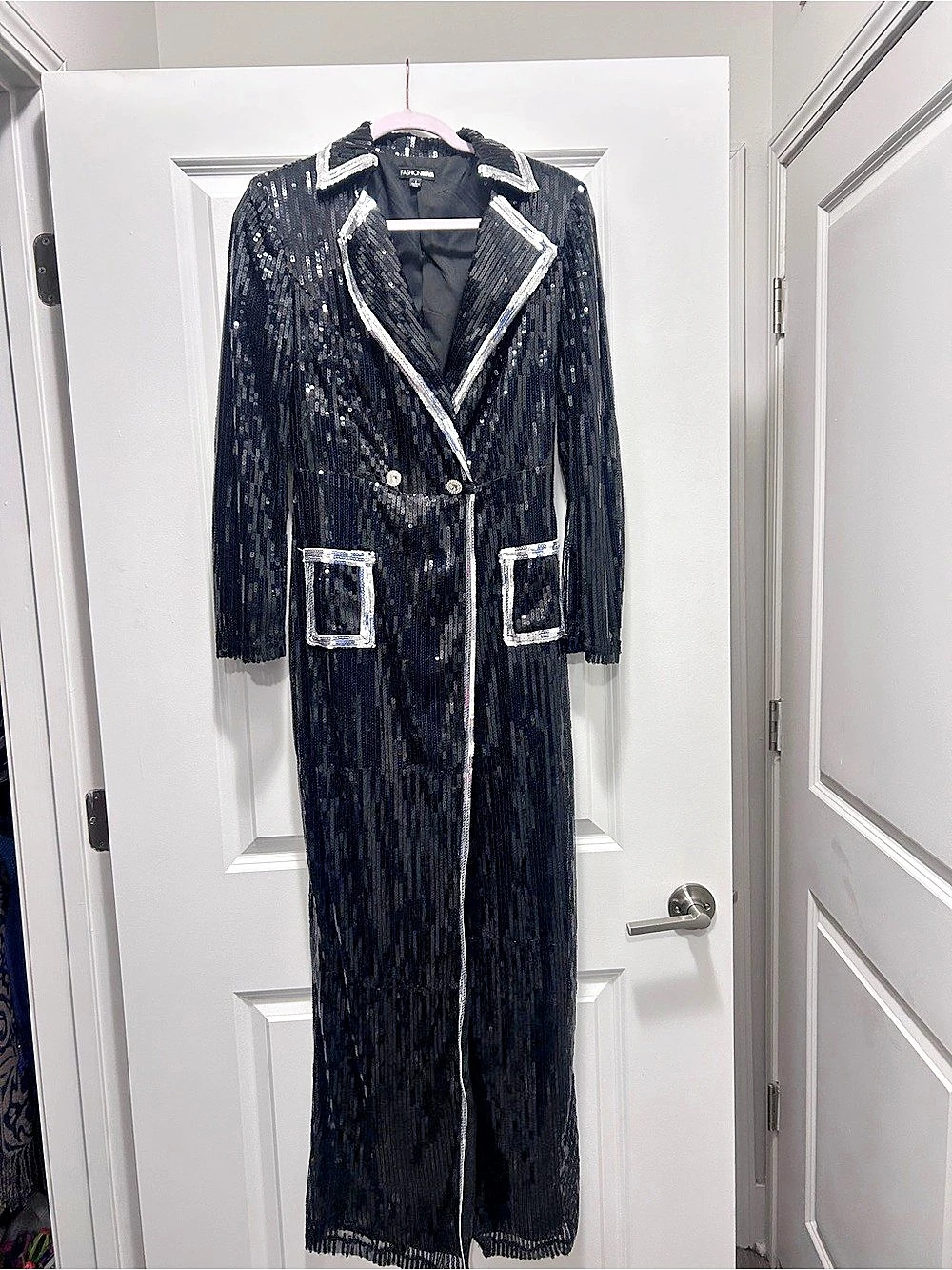 Sequin Maxi Dress in Black & Silver